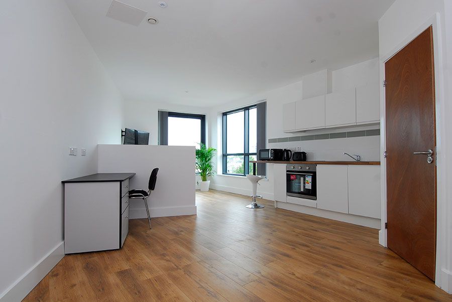 Luxury studio apartment room having separate study area
