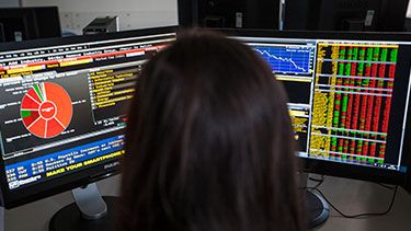 Student sitting at a computer showing mathematical data