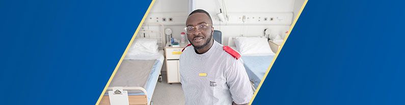 A male student in the hospital room